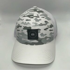 Travis Mathew white and green snap back hat OS